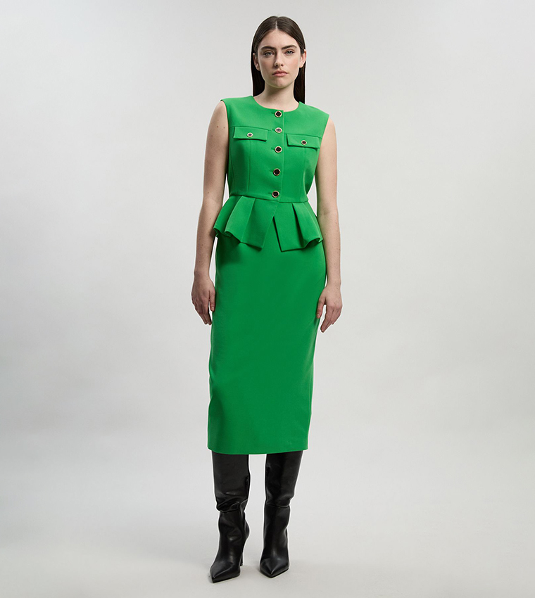 green emerald velvet dress Karen Millen Green Stretch Jersey Power Shoulder Midi Dress UK S