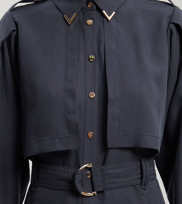Cupro Utility Twill Woven Shirt Dress with Belt Detail