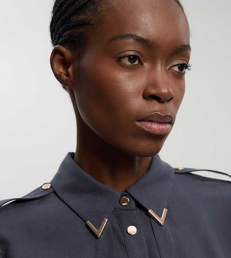 Petite Cupro Utility Twill Woven Shirt Dress with Belt Detail