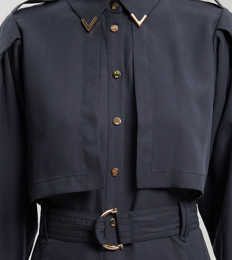 Petite Cupro Utility Twill Woven Shirt Dress with Belt Detail
