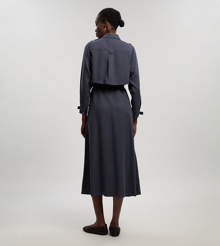 Petite Cupro Utility Twill Woven Shirt Dress with Belt Detail