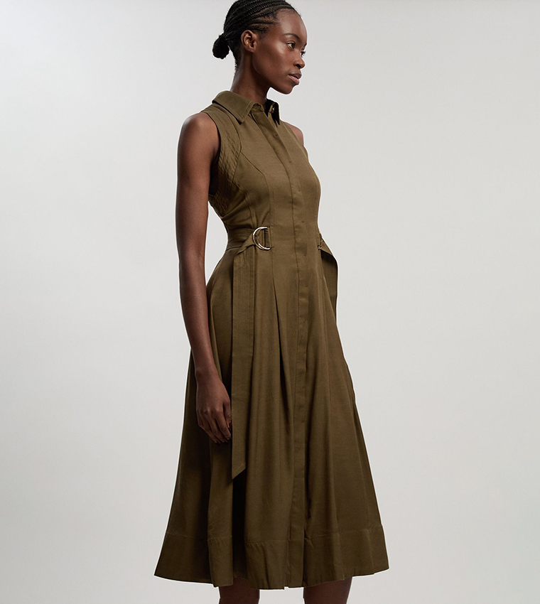 فستان ميدي قطن لينن بقبة هالتر 