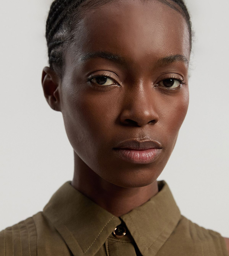 فستان ميدي قطن لينن بقبة هالتر 