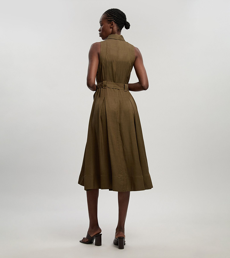 فستان ميدي قطن لينن بقبة هالتر 