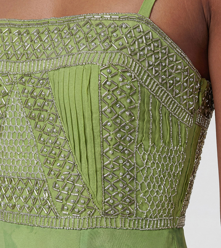 Embellished Ombre Floral Pleated Woven Bandeau Maxi Dress
