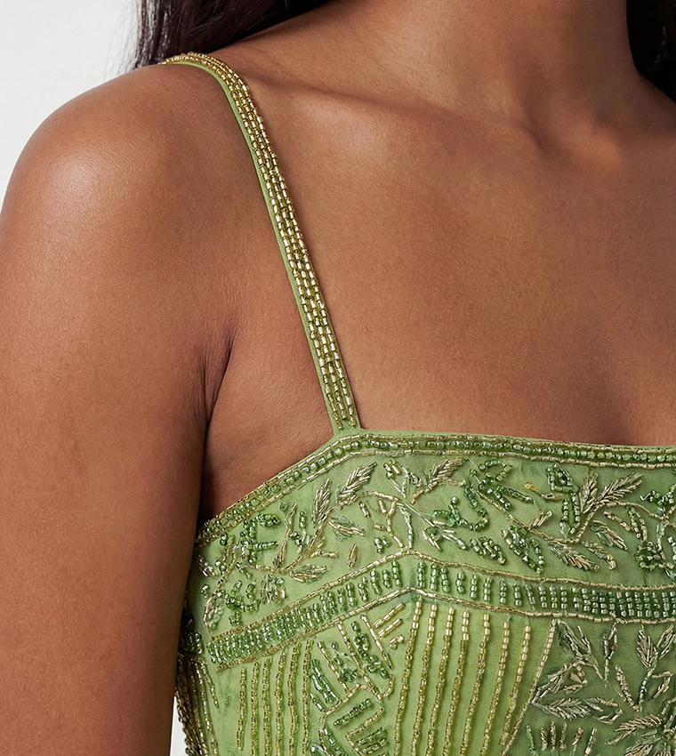 Petite Embellished Ombre Floral Pleated Woven Bandeau Maxi Dress