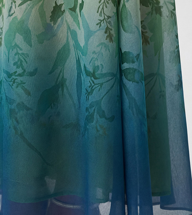 Petite Embellished Ombre Floral Pleated Woven Bandeau Maxi Dress