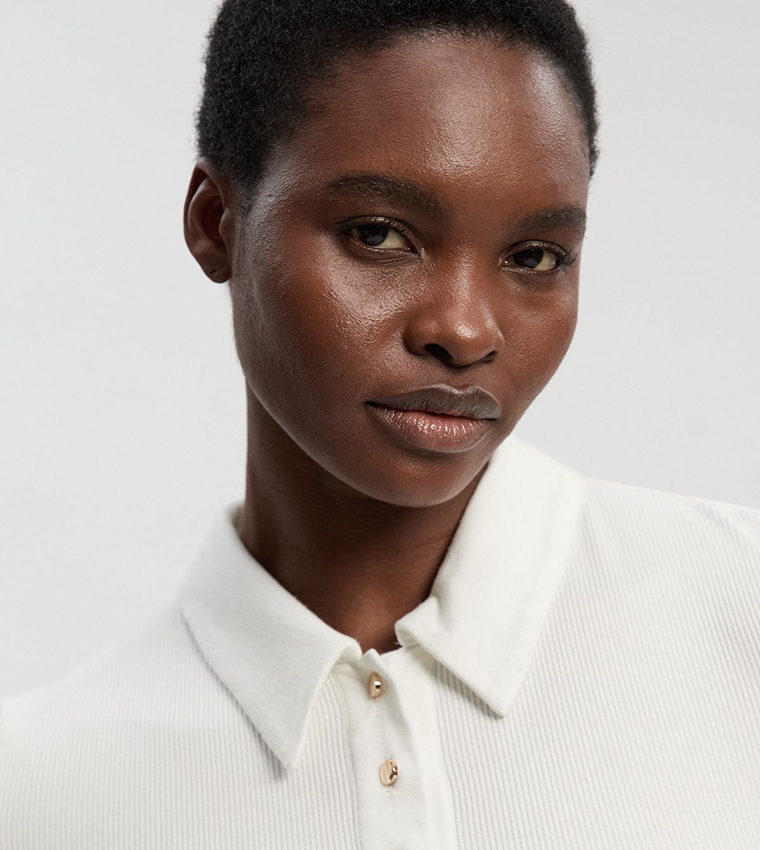 Viscose Rib Button Up Collared Midi Dress