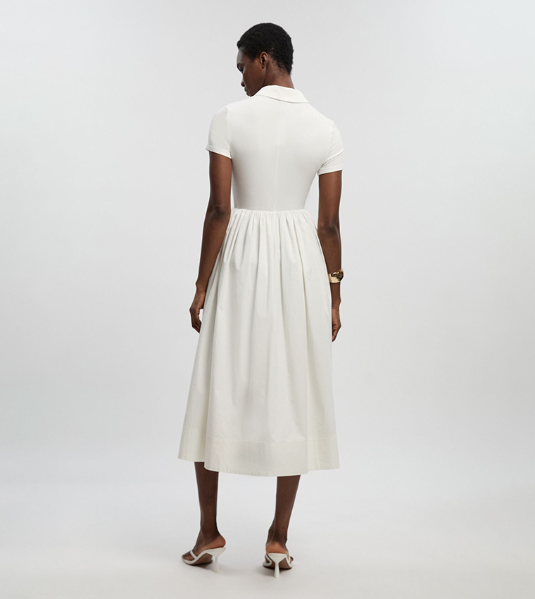 Viscose Rib Button Up Collared Midi Dress