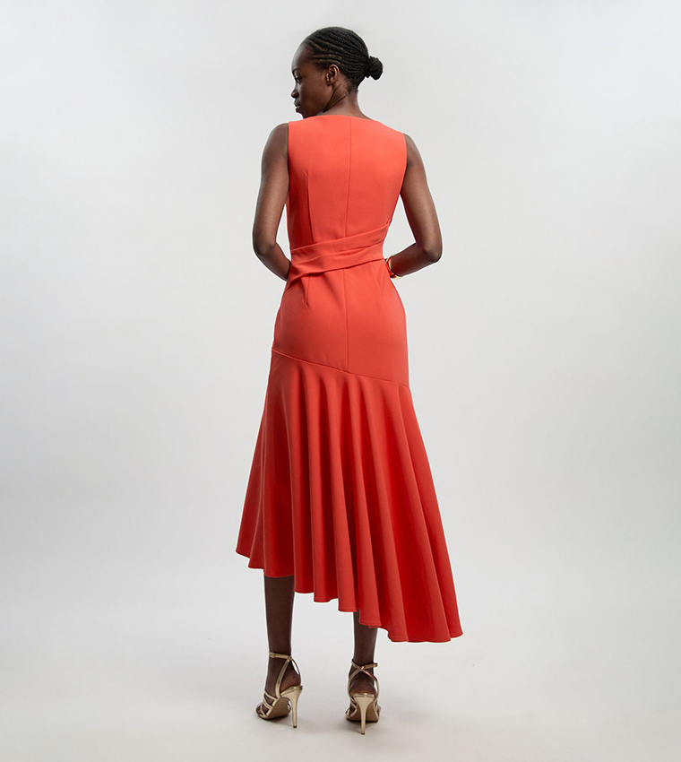 Compact Stretch Strappy Asymmetric Hem Midi Dress