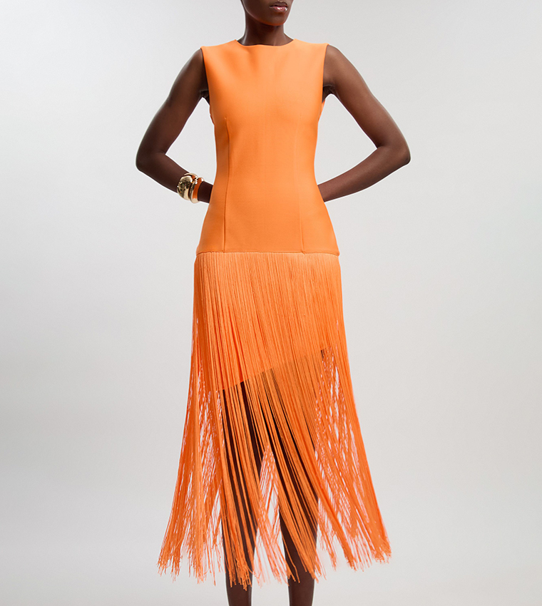 Petite Figure Form Bandage Tassel Hem Knitted Dress