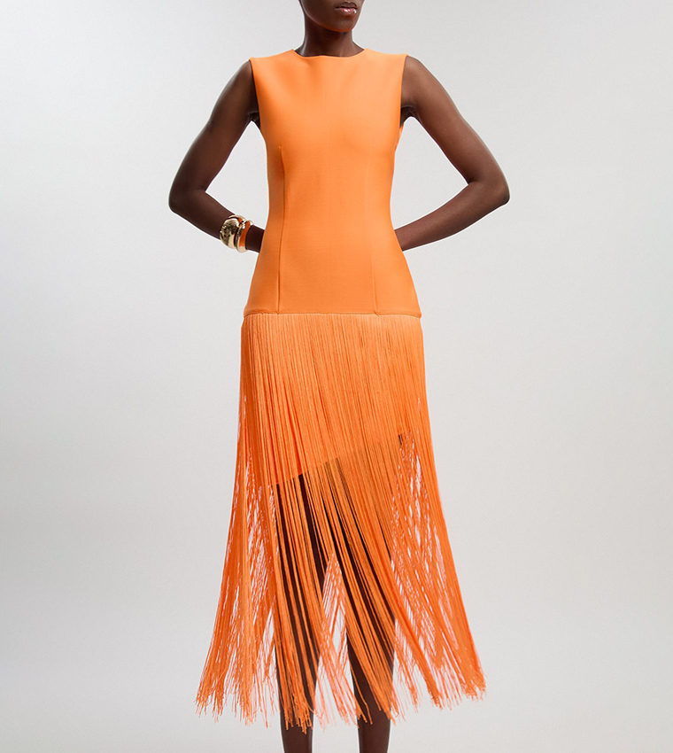 Figure Form Bandage Tassel Hem Knitted Dress