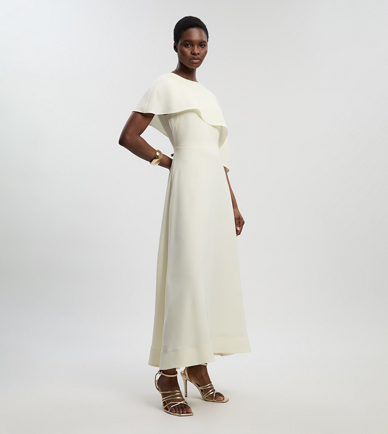 Soft Tailored Cape Detail Tailored Maxi Dress