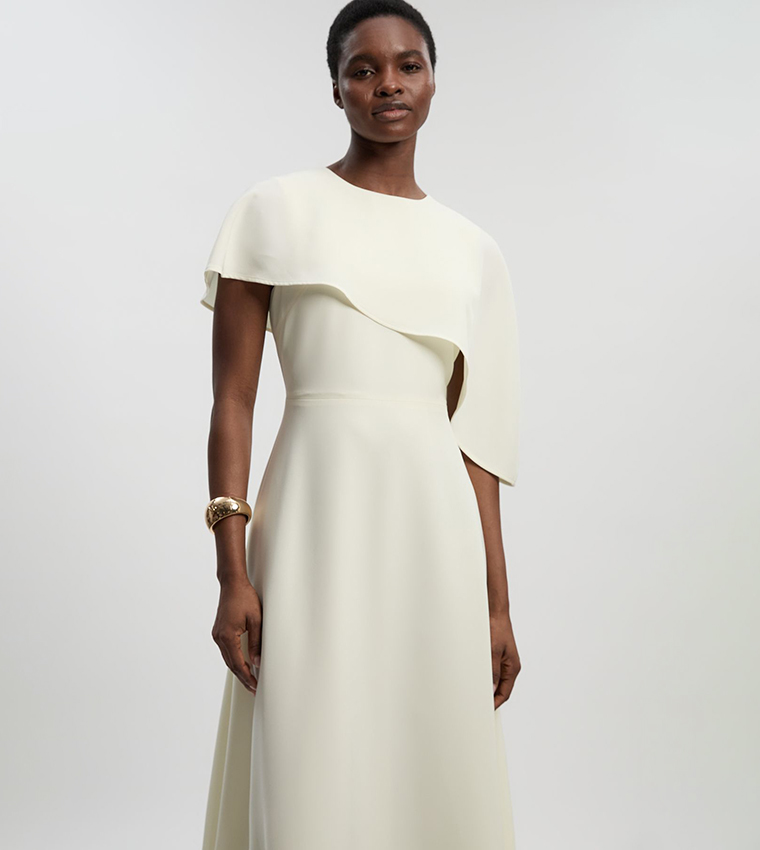 Soft Tailored Cape Detail Tailored Maxi Dress