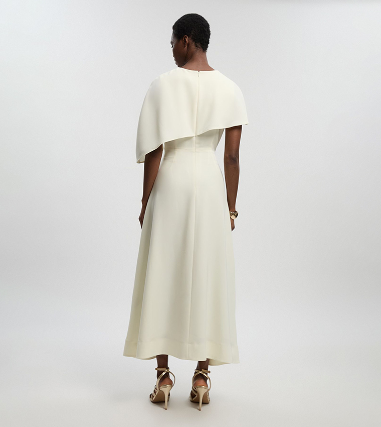 Soft Tailored Cape Detail Tailored Maxi Dress