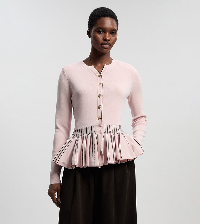 Buy Karen Millen Viscose Blend Knit Peplum Top In Light Pink