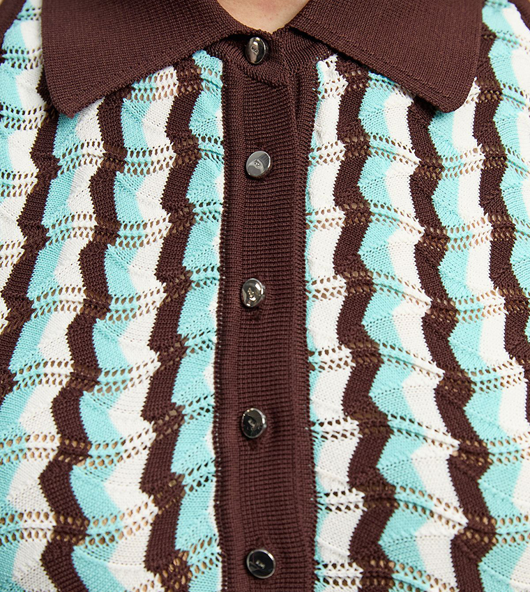 Knit Contrast Collar Pointelle Sleeveless Midi Dress