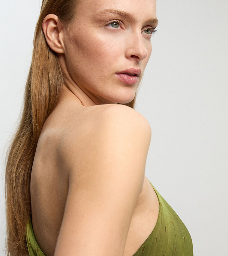 Petite Metallic Ombre Print One Shoulder Woven Maxi Dress