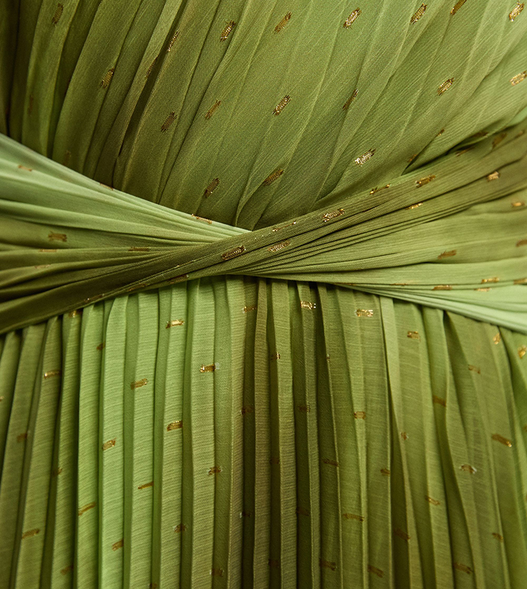 Metallic Thread Ombre Print One Shoulder Woven Maxi Dress