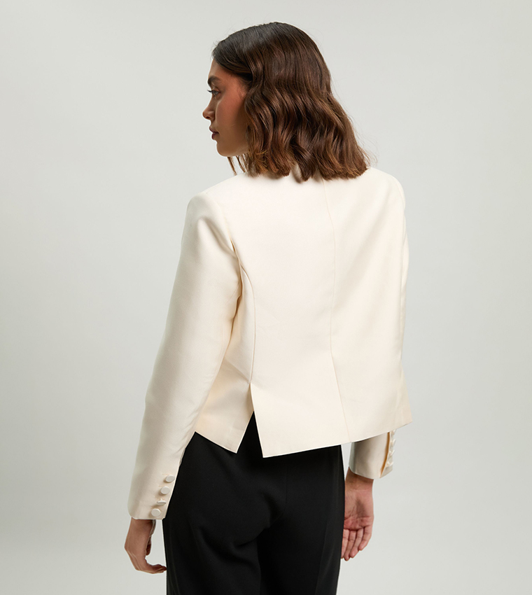 Tailored Satin Tux Cropped Blazer