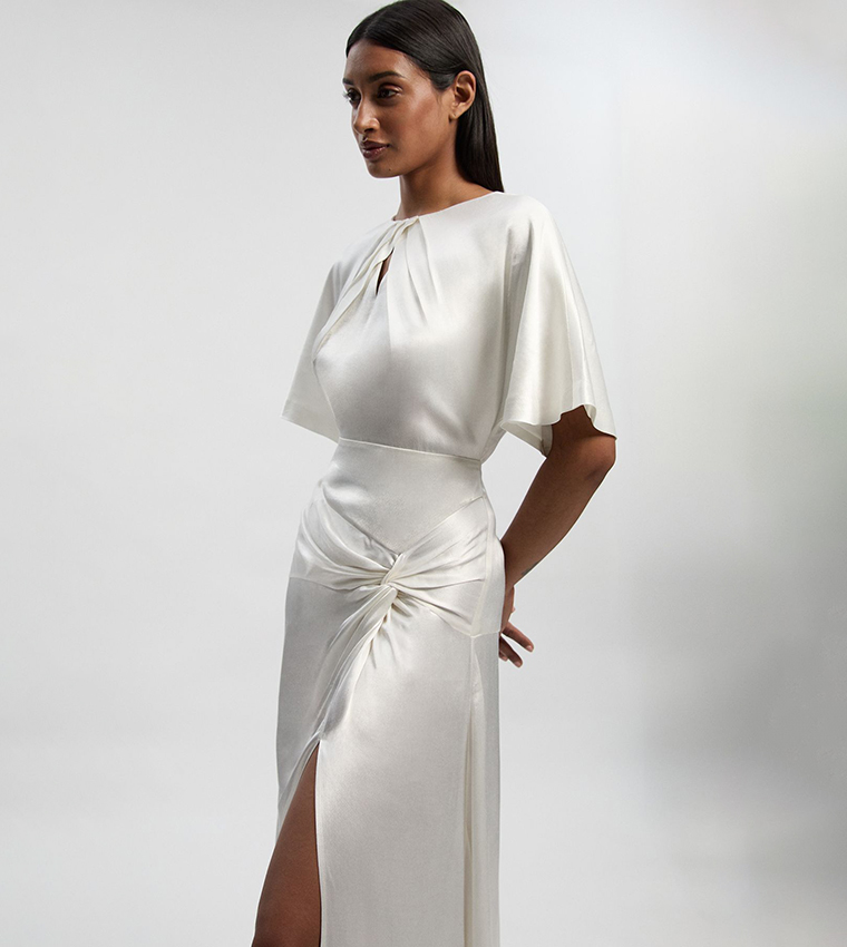 Satin Back Crepe Twist Detail Woven Midaxi Dress