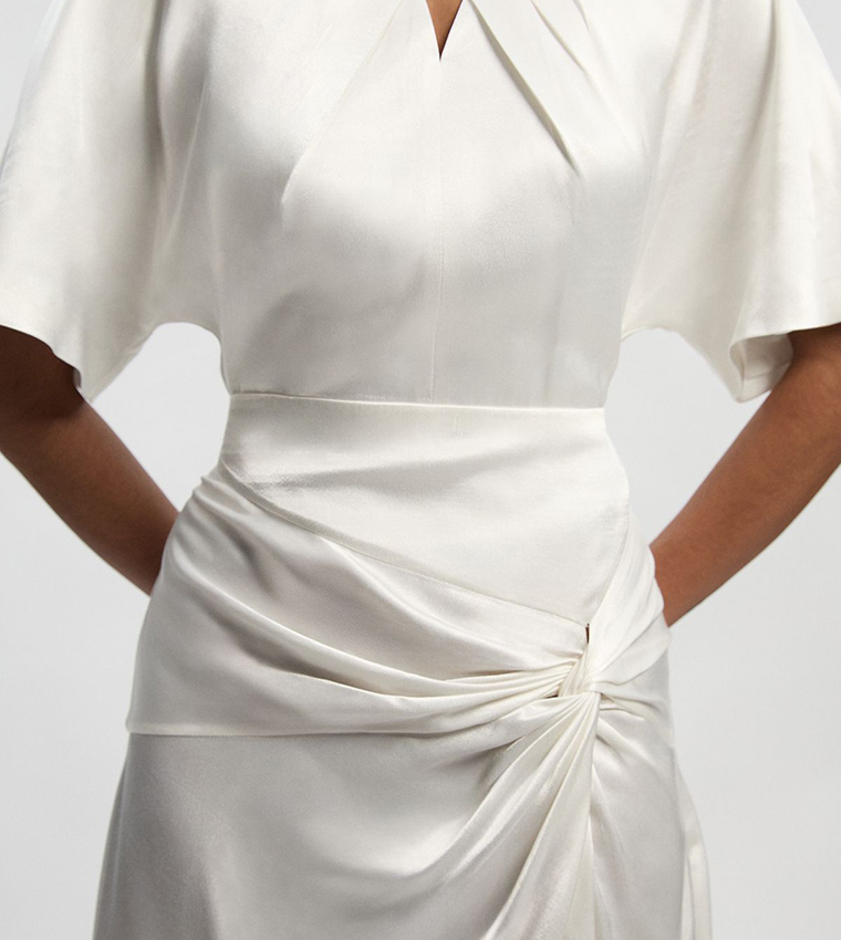 Satin Back Crepe Twist Detail Woven Midaxi Dress