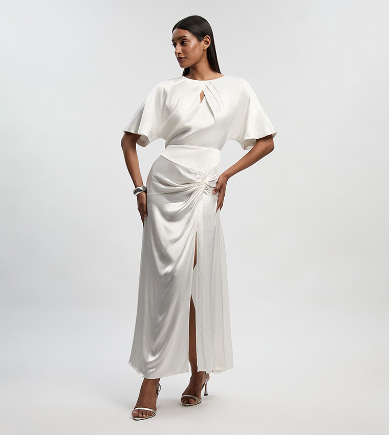Satin Back Crepe Twist Detail Woven Midaxi Dress