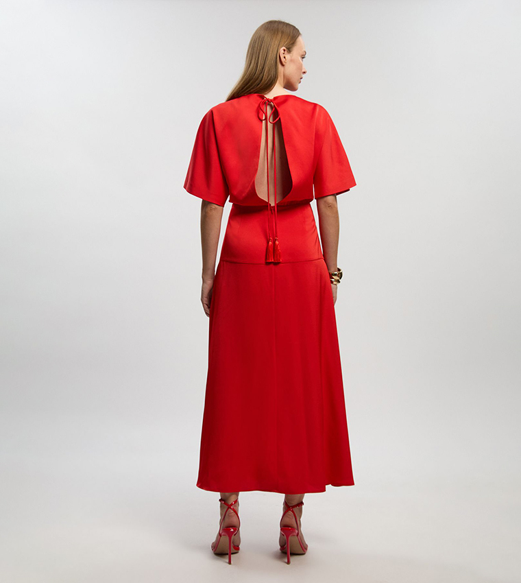 Satin Back Crepe Twist Detail Woven Midaxi Dress