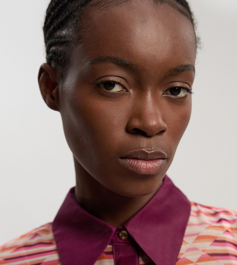 Geo Printed Organdie Woven Midi Shirt Dress