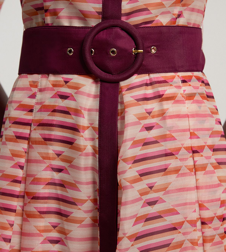 Geo Printed Organdie Woven Midi Shirt Dress