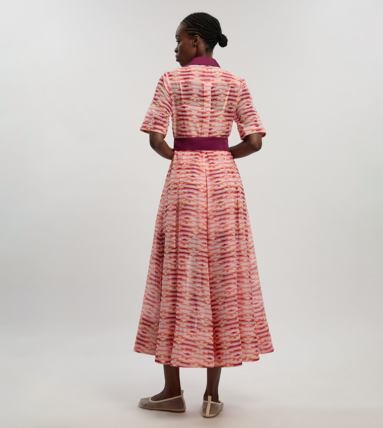 Geo Printed Organdie Woven Midi Shirt Dress