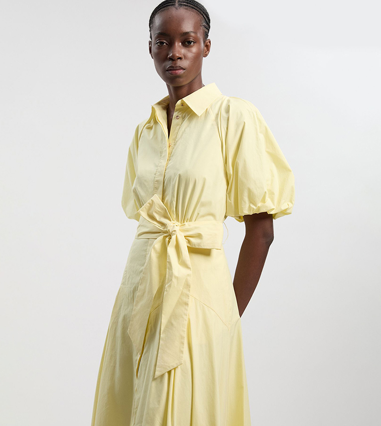 فستان قميص ميدي قطن كم باف