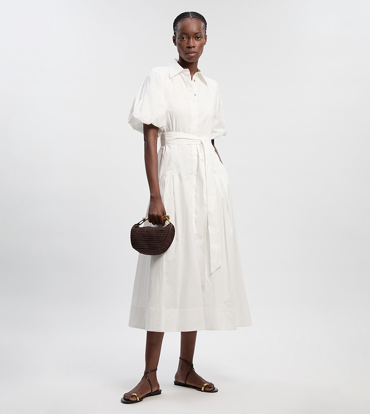 فستان قميص ميدي قطن كم باف