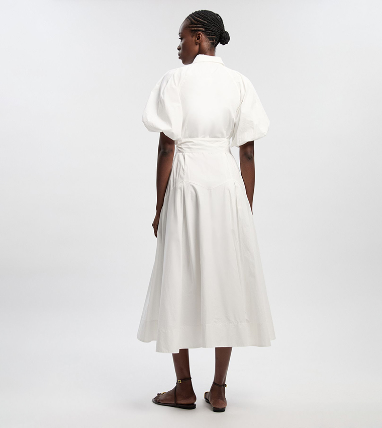 فستان قميص ميدي قطن كم باف