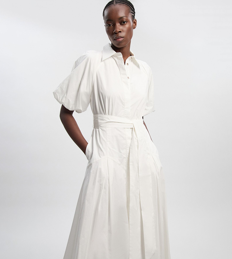 فستان قميص ميدي قطن كم باف للمقاسات الصغيرة