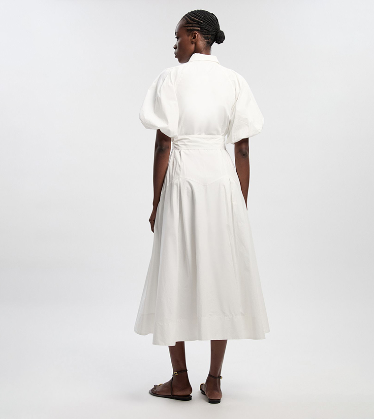 فستان قميص ميدي قطن كم باف للمقاسات الصغيرة