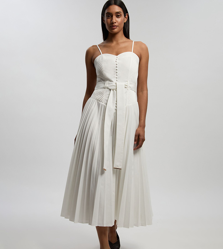 فستان ميدي بحمالات رفيعة بخصر منخفض للمقاسات الصغيرة