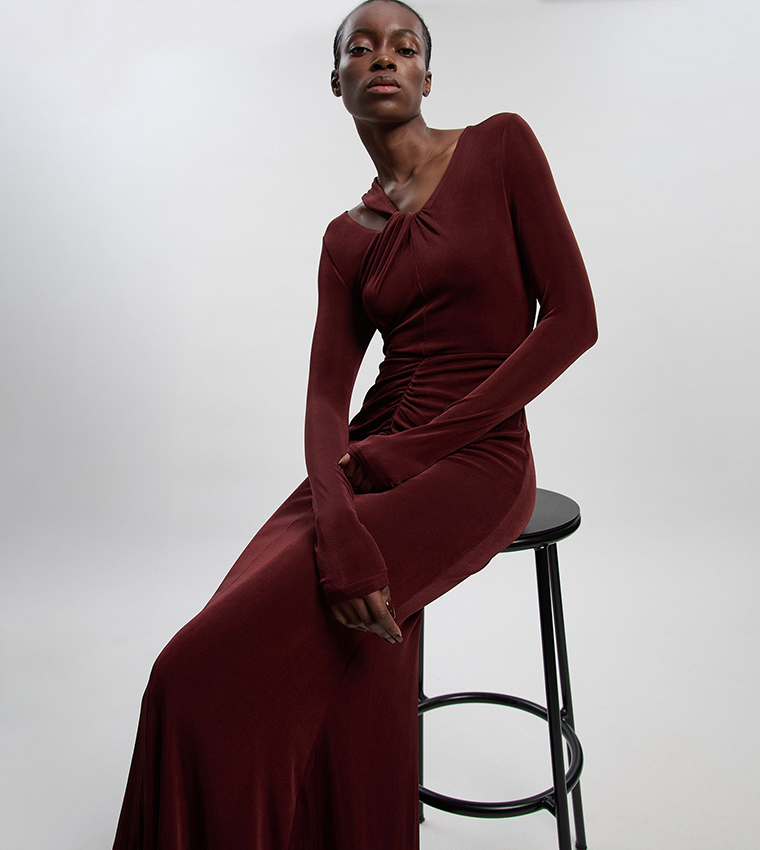 Slinky Crepe Twist Detail Maxi Dress