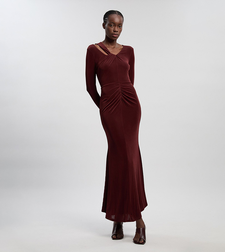 Slinky Crepe Twist Detail Maxi Dress