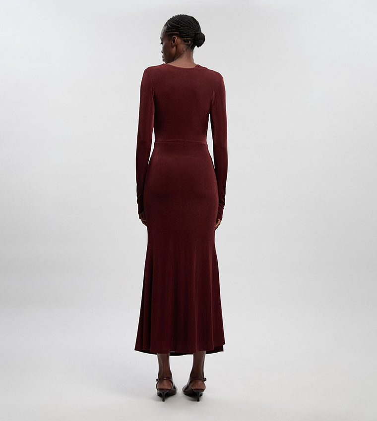 Slinky Crepe Twist Detail Maxi Dress