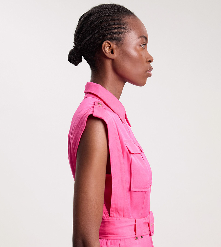 Premium Viscose Linen Belted Woven Midaxi Dress