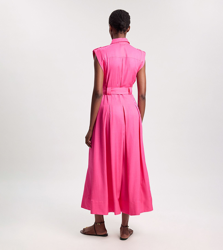 Premium Viscose Linen Belted Woven Midaxi Dress