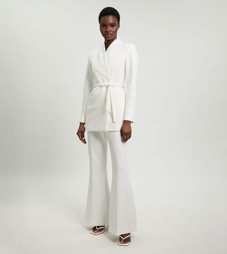 Tailored Collarless Belted Blazer