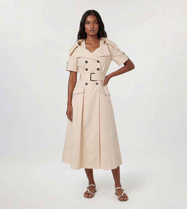 karen millen cream dress Karen Millen Viscose Blend Rib Knit Chiffon Sleeve Midi Dress in Cream