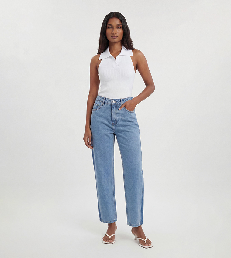 Washed Panelled Barrel Fit Jeans