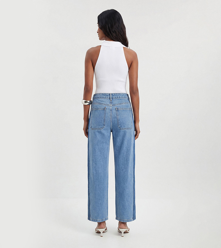 Washed Panelled Barrel Fit Jeans