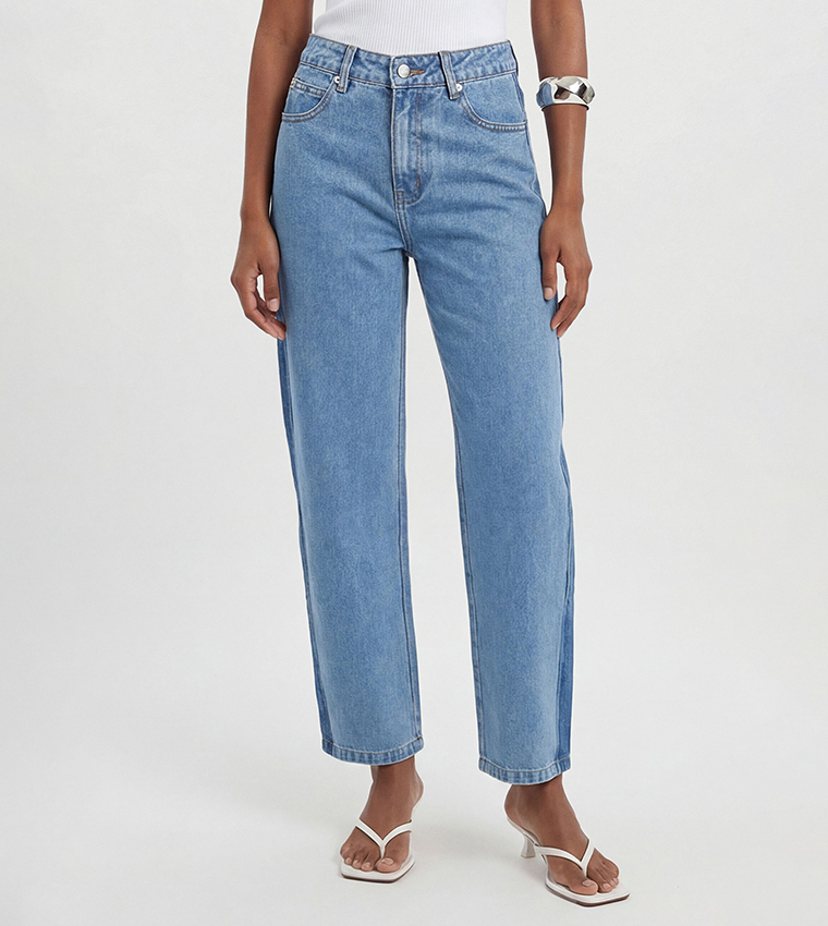 Washed Panelled Barrel Fit Jeans