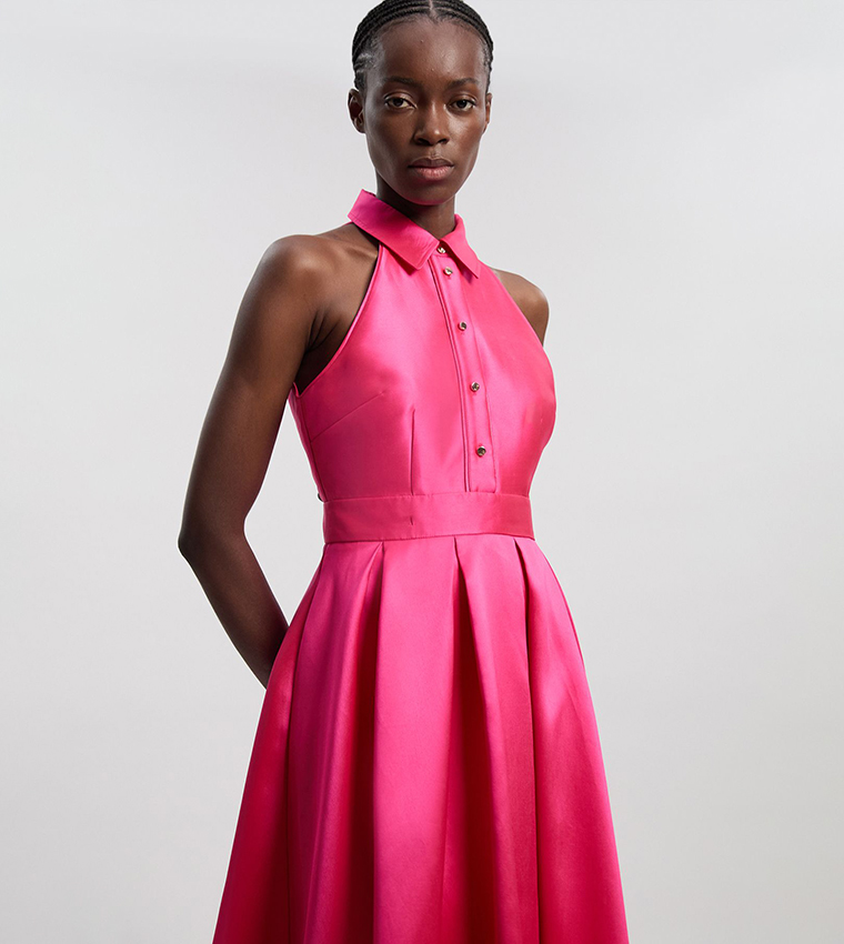 Twill Contrast Collared Woven Midaxi Dress