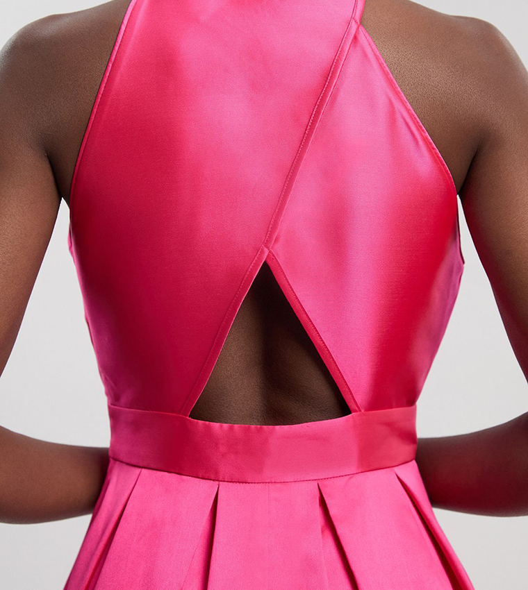 Twill Contrast Collared Woven Midaxi Dress