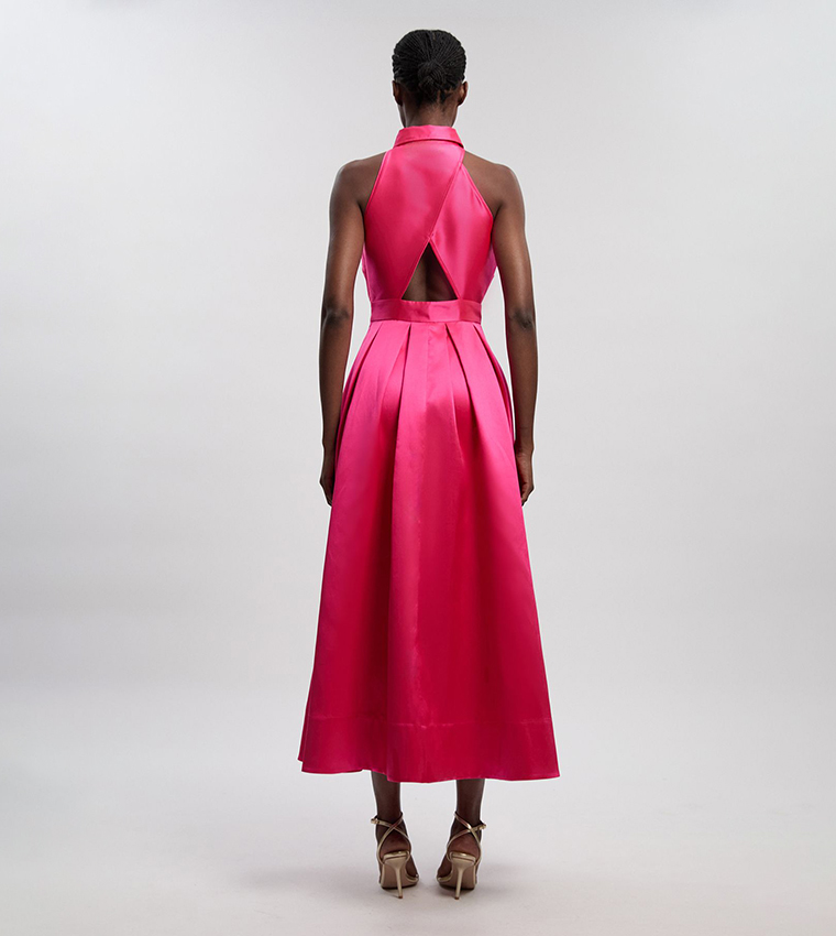 Twill Contrast Collared Woven Midaxi Dress